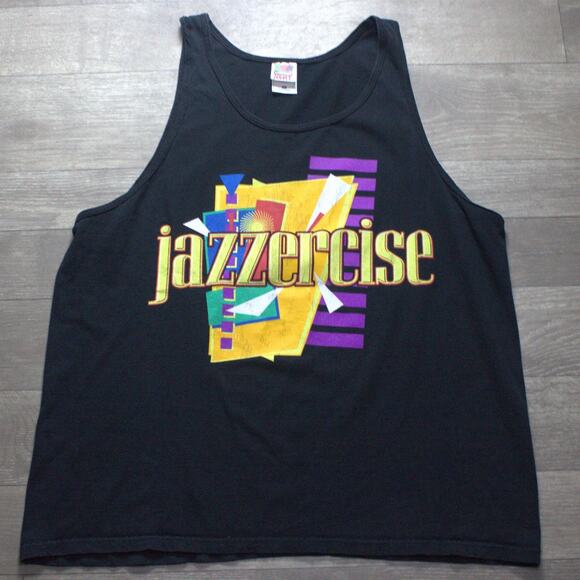 Vintage 90's JAZZERCISE Black Tank Top Shirt XL - Picture 2 of 4